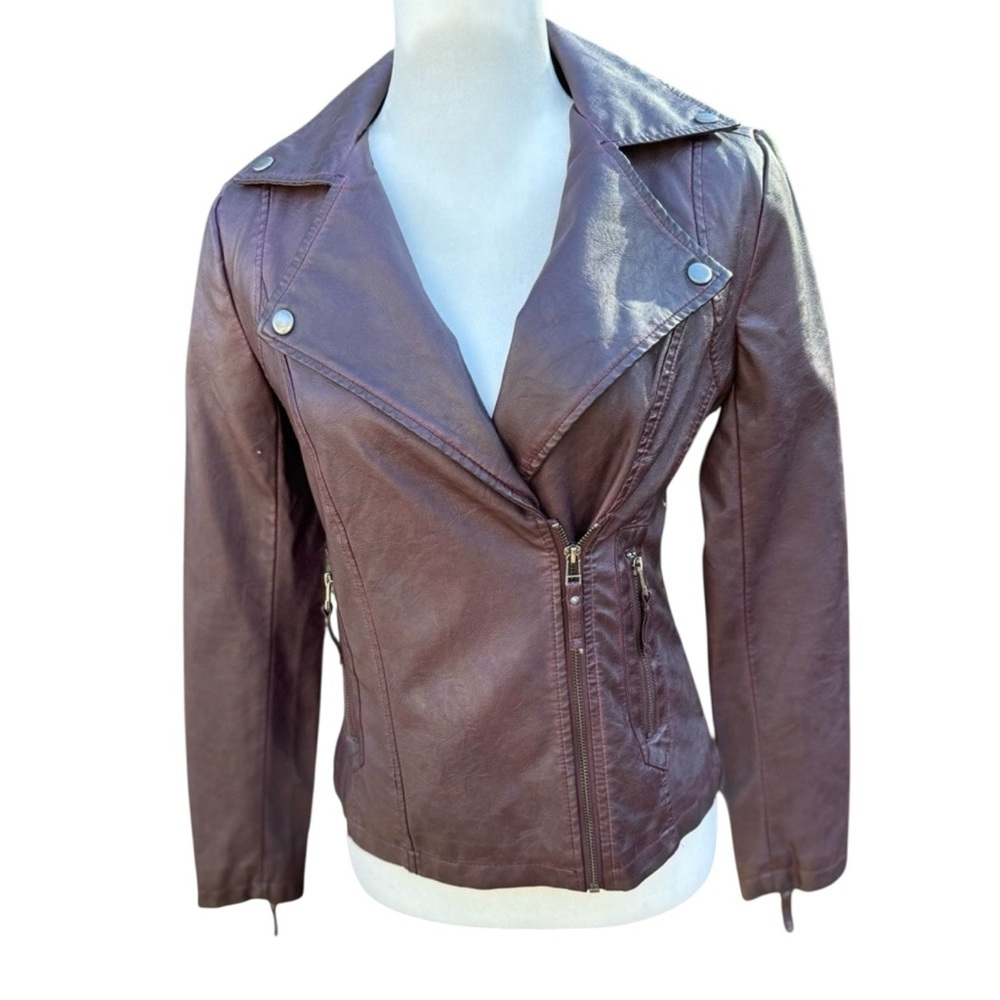 Max Studio Women’s Biker/Moto Style Jacket Dark Plum/Burgundy Size XSmall NWTS